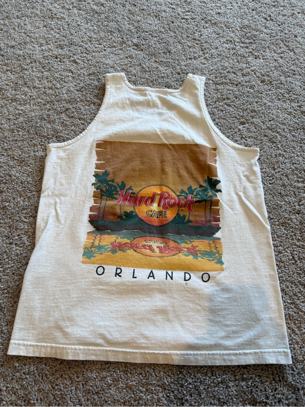 Vintage 90s Hard Rock Cafe White Orlando Sunset Graphic Tank Size Medium